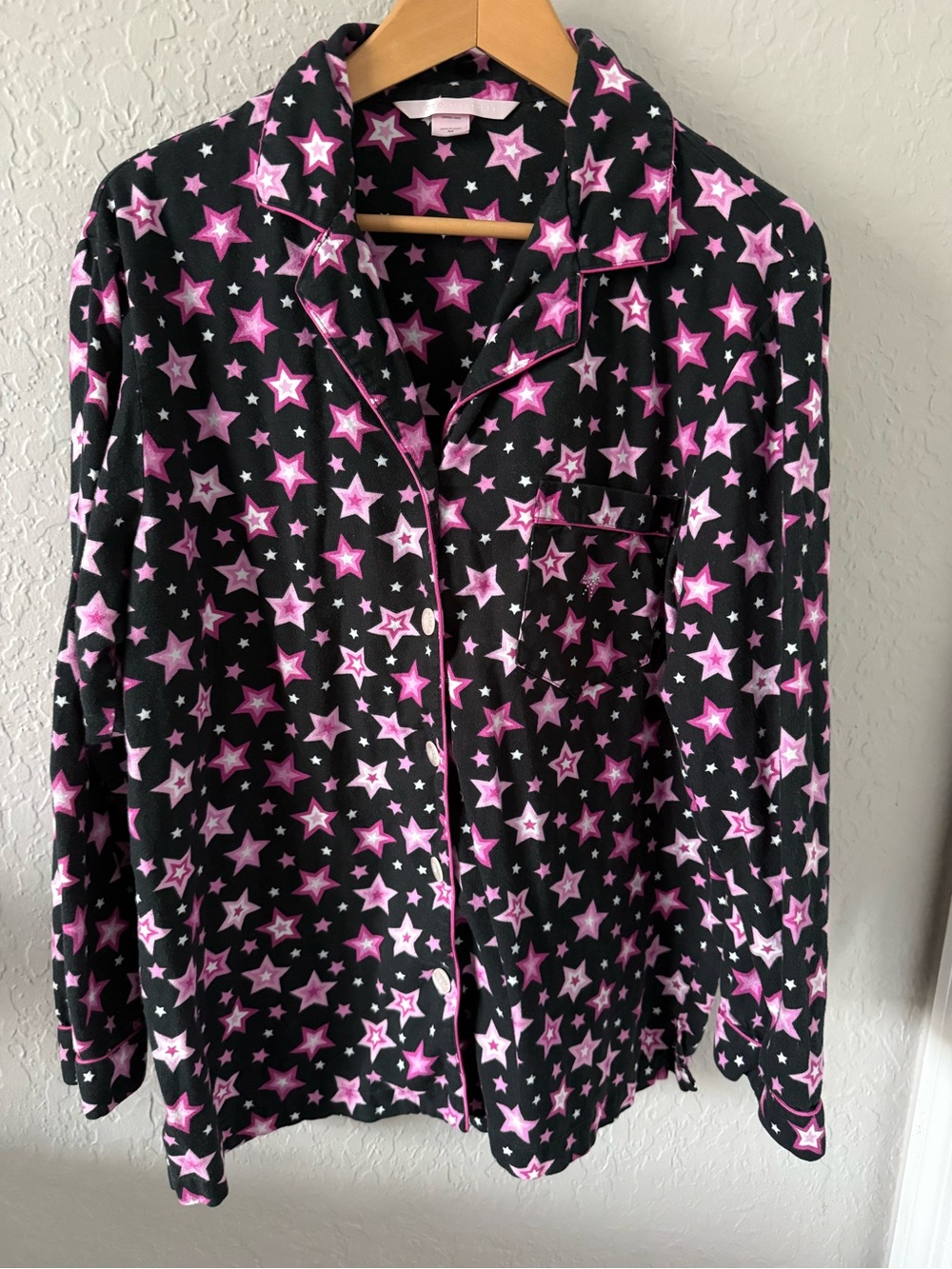 Victoria's Secret Black Pajama Jacket with Pink Star Print Womens Medium